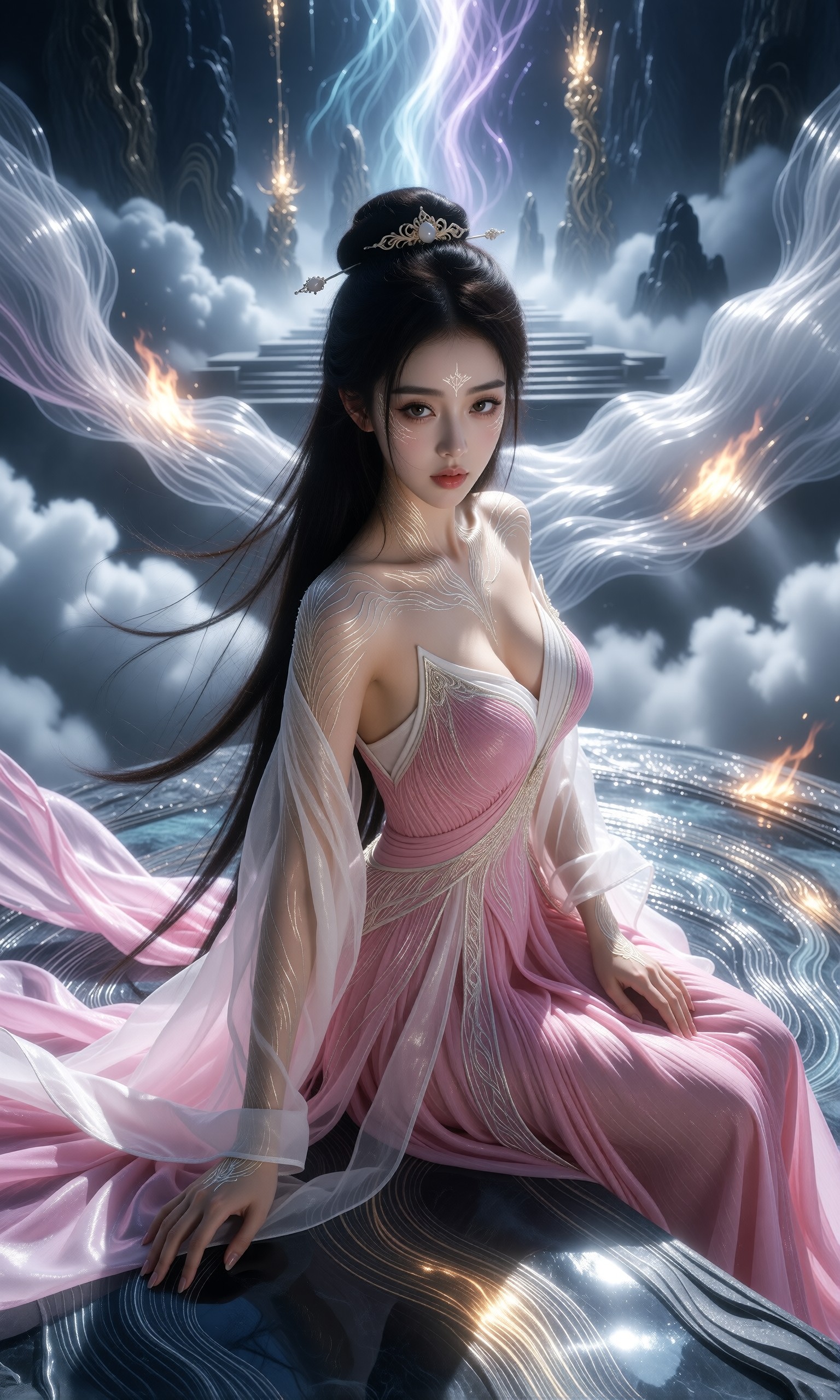 图片[2]-V-Girl.043 仙气飘飘的古风女子在云阶上吹箫-微草幻图