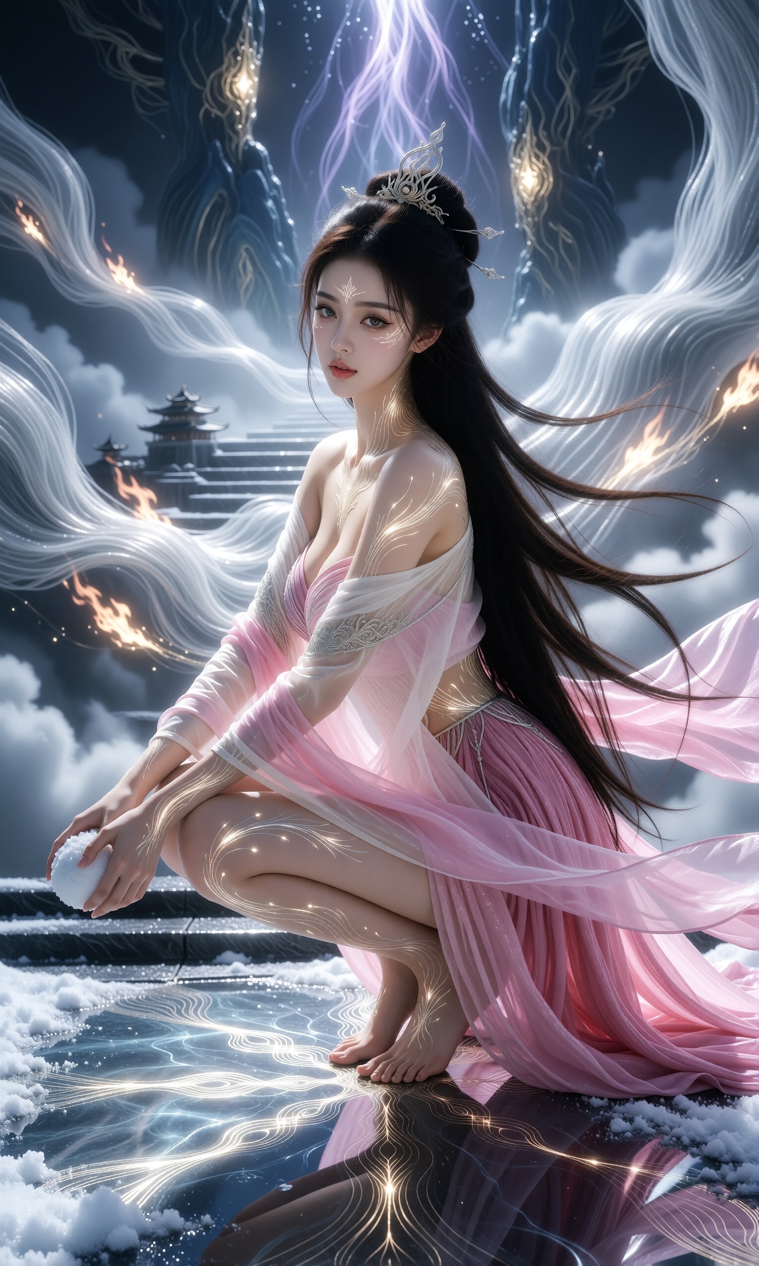 图片[3]-V-Girl.043 仙气飘飘的古风女子在云阶上吹箫-微草幻图