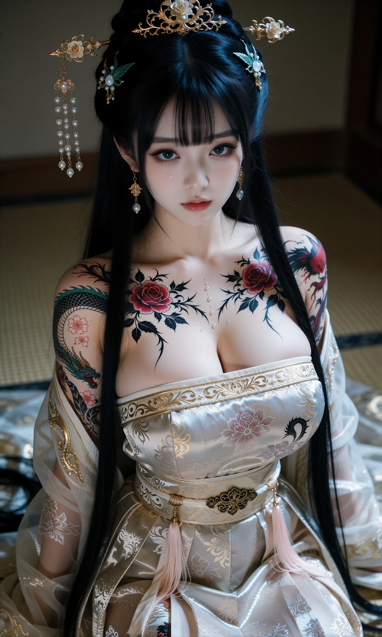 图片[2]-V-Girl.044 古风美人纹身与华服的交织-微草幻图