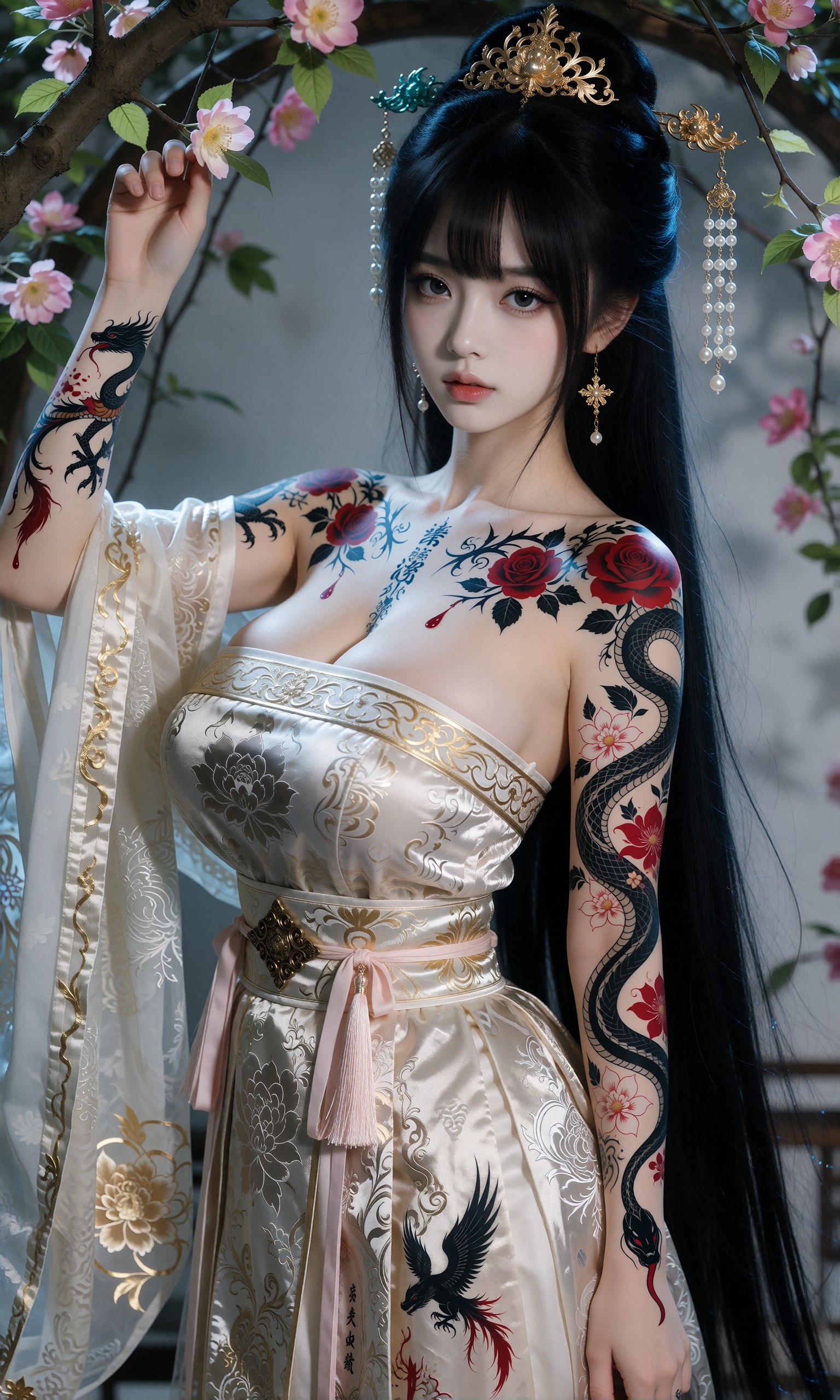图片[3]-V-Girl.044 古风美人纹身与华服的交织-微草幻图