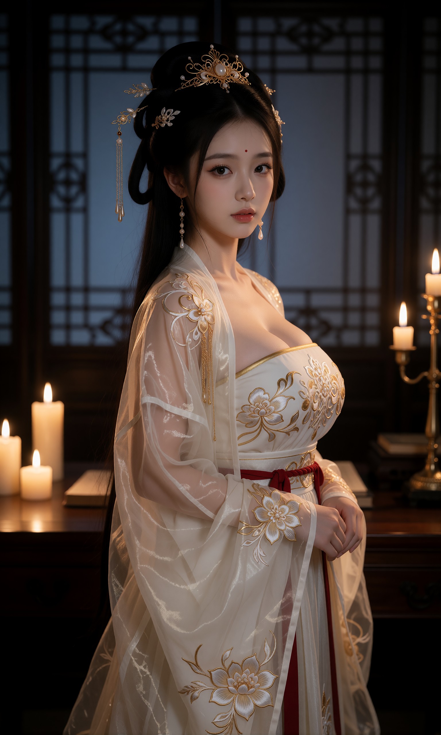 图片[2]-V-Girl.045 烛光下的古风女子弹琴瞬间-微草幻图