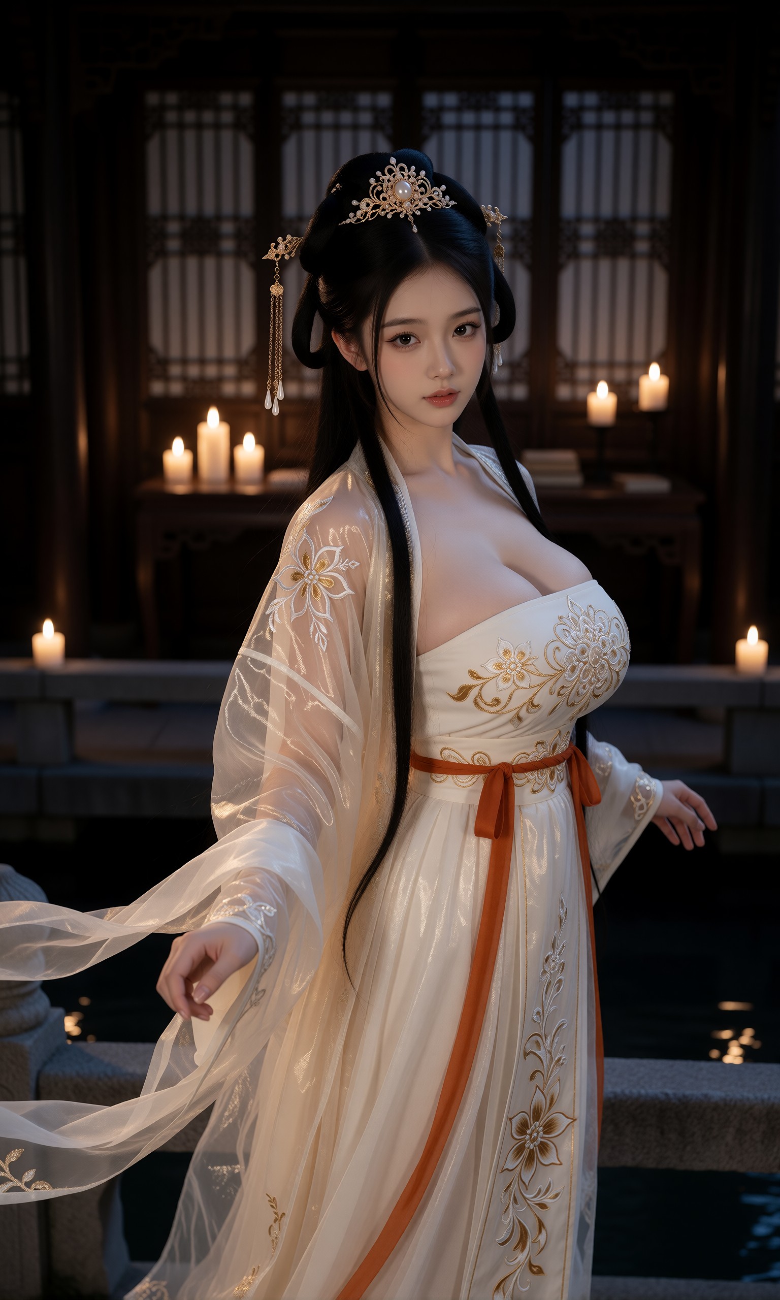 图片[3]-V-Girl.045 烛光下的古风女子弹琴瞬间-微草幻图