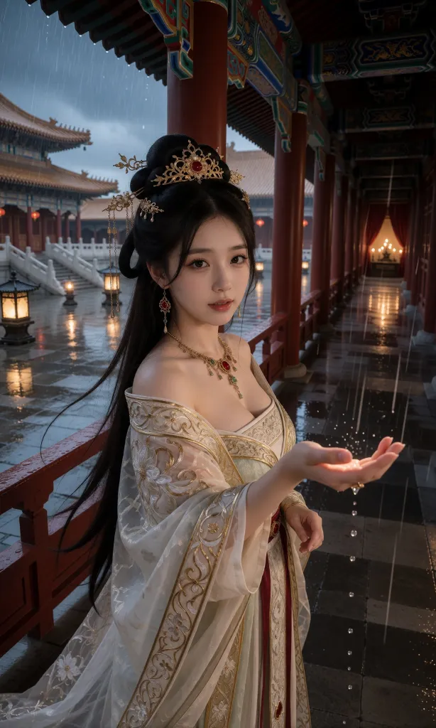 V-Girl.048 红墙长廊的雨里，她摊开手心接住那一捧凉意-微草幻图