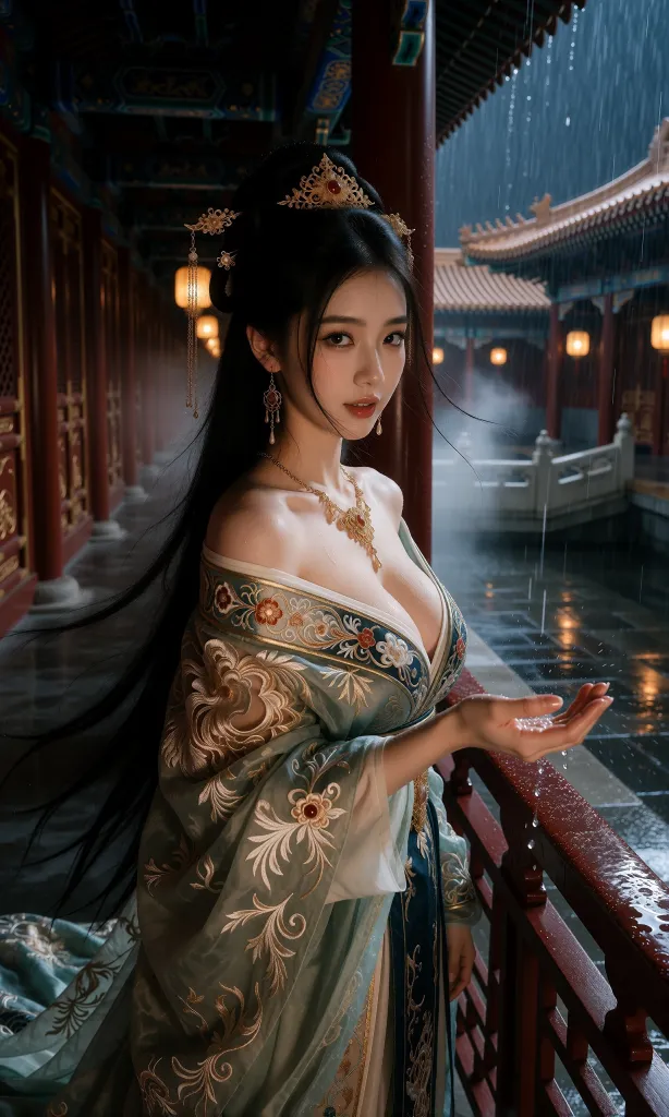 V-Girl.049 檐下雨敲回廊，她伸手接一捧凉，宫灯照着旧时衣裳-微草幻图