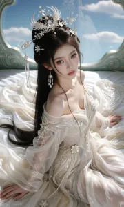 V-Girl.050 白衣珠冠的仙侠少女,把云和光都穿在了身上-微草幻图