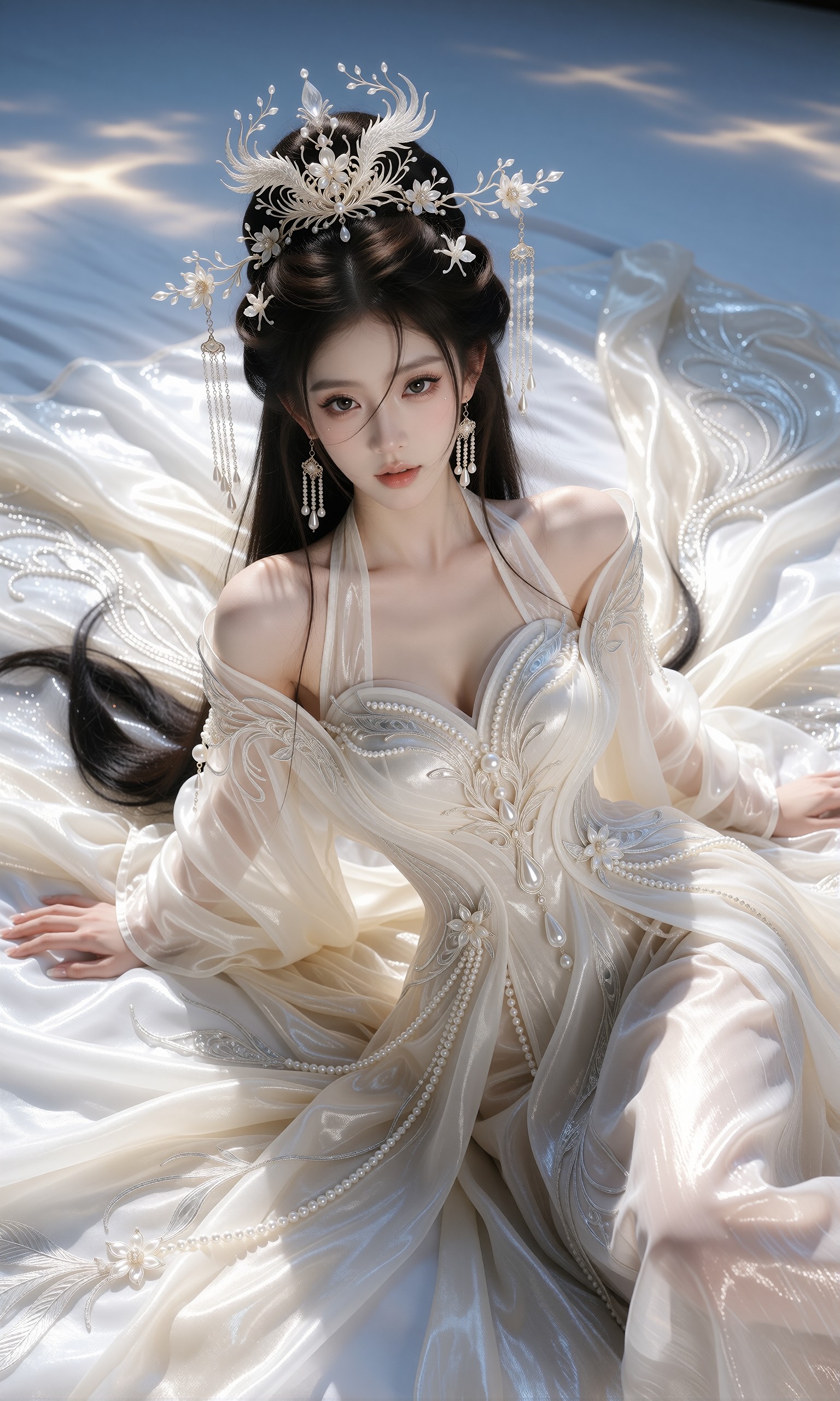 图片[3]-V-Girl.050 白衣珠冠的仙侠少女，把云和光都穿在了身上-微草幻图