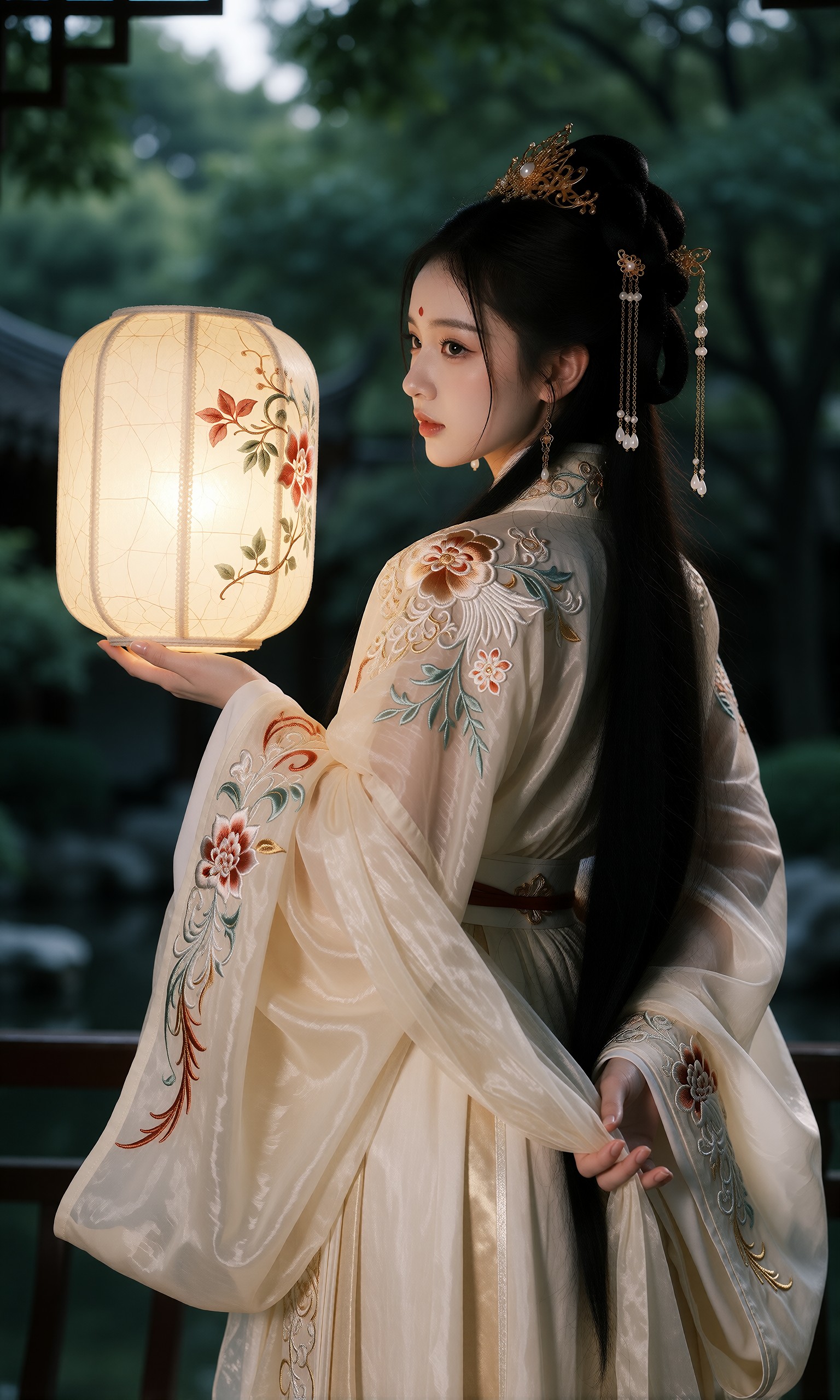 图片[2]-V-Girl.053 暮色亭台里提灯照影，一袭绣花汉服藏着古典的温柔-微草幻图
